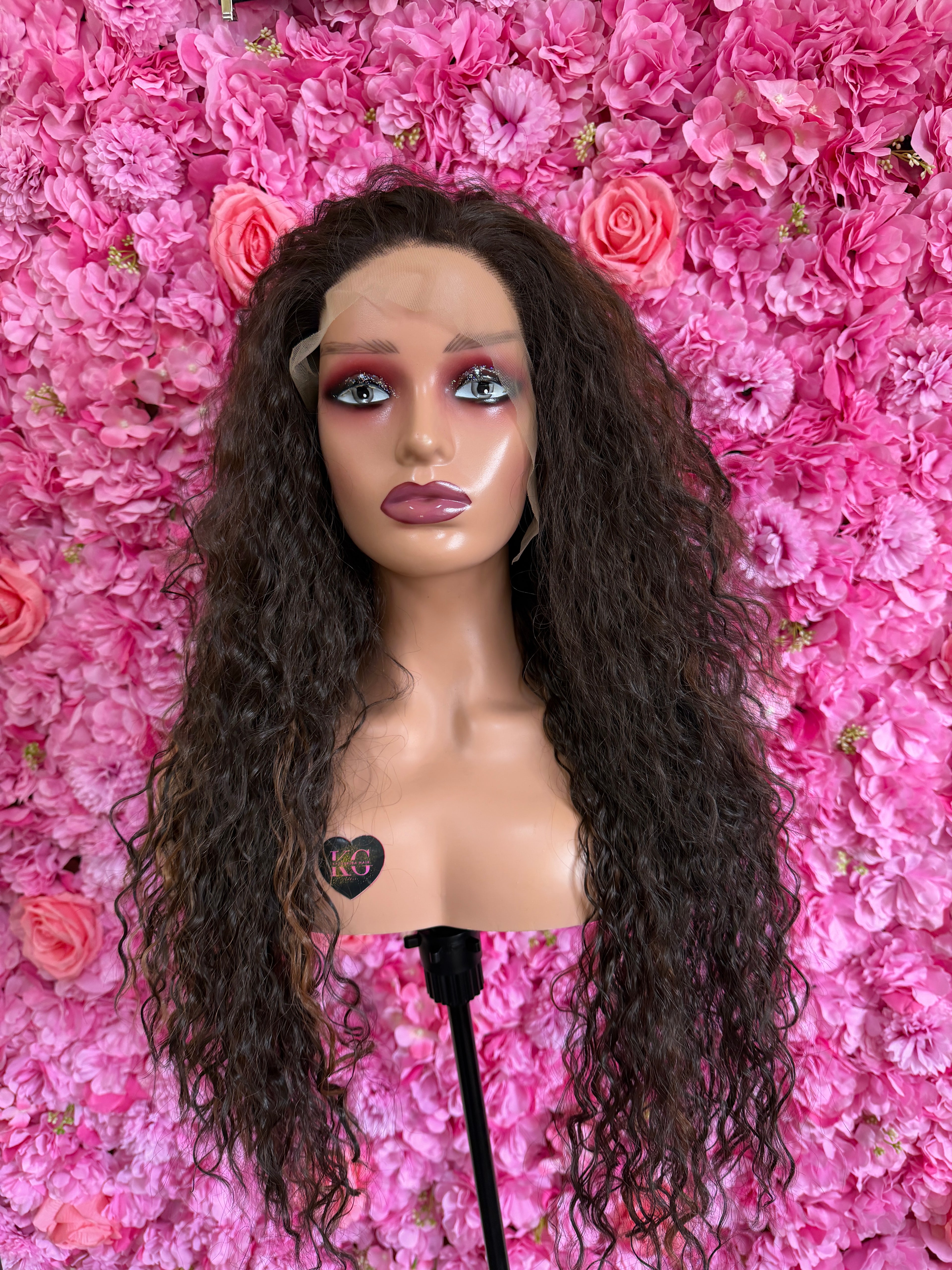 Peruka loczki Shakira brąz długa lace front pasemka