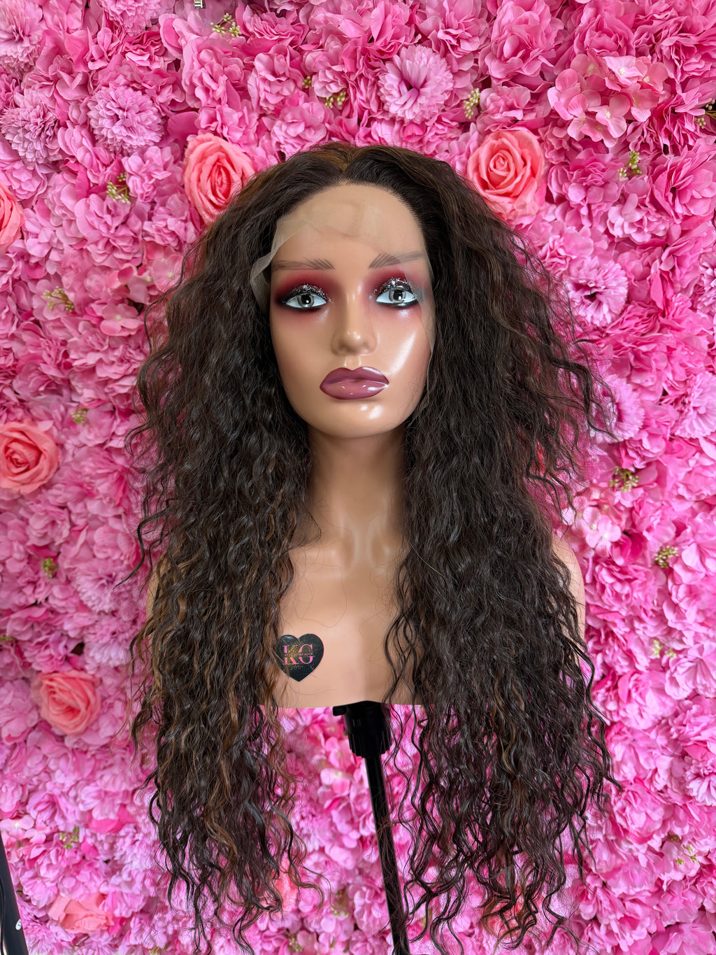 Peruka loczki Shakira brąz długa lace front pasemka